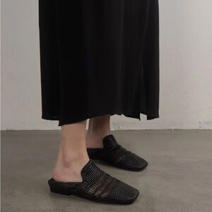Moren Black Woven lambskin leather Slip-On Summer Mules Loafers Flats 7